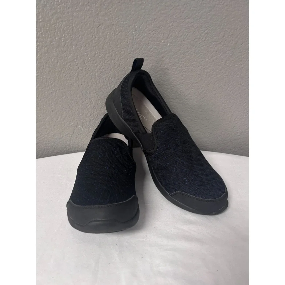 Vionic Womens 7.5 Sky Roza Slip On Sneaker Blk Navy Knit Orthotic Walking Shoes